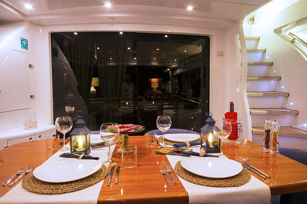 Salon of 24M Deluxe Maiora Motoryacht, a Maiora 24 yacht at Bodrum, Turkey