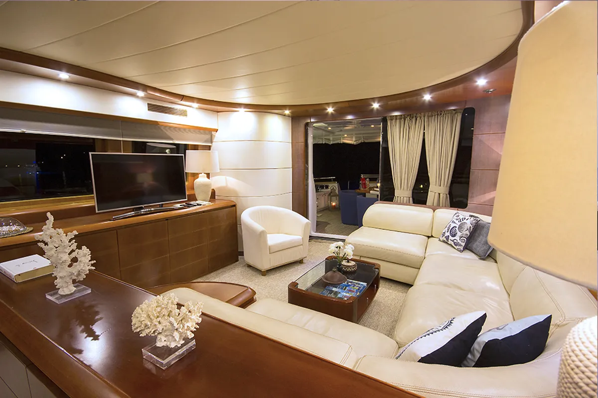 Salon of 24M Deluxe Maiora Motoryacht, a Maiora 24 yacht at Bodrum, Turkey