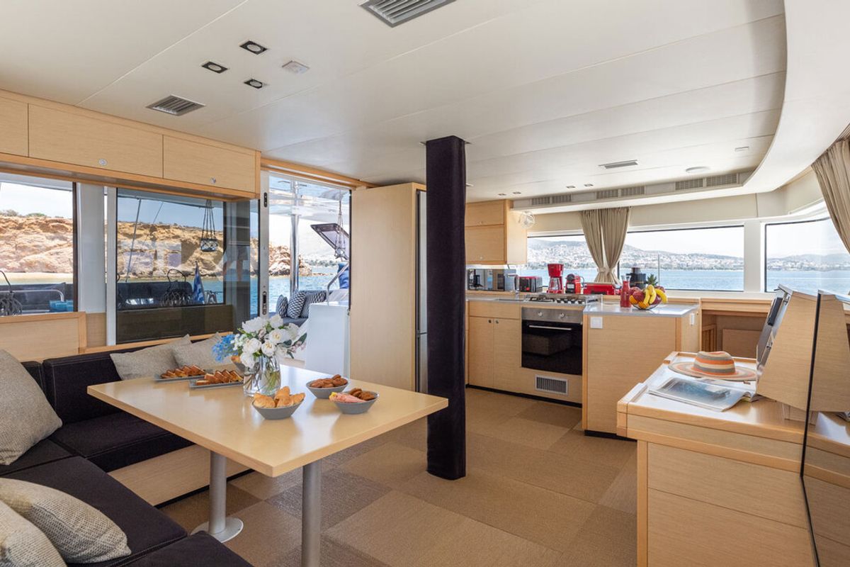 Galley of Royal Hearts, a Lagoon 52 catamaran at Athens, Greece