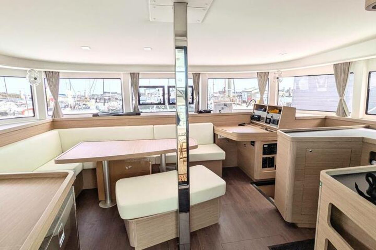 Salon of Zannannan, a Lagoon 42 catamaran at Seychelles, Mahe, Seychelles