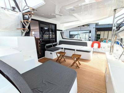 Deck of Zannannan, a Lagoon 42 catamaran at Seychelles, Mahe, Seychelles