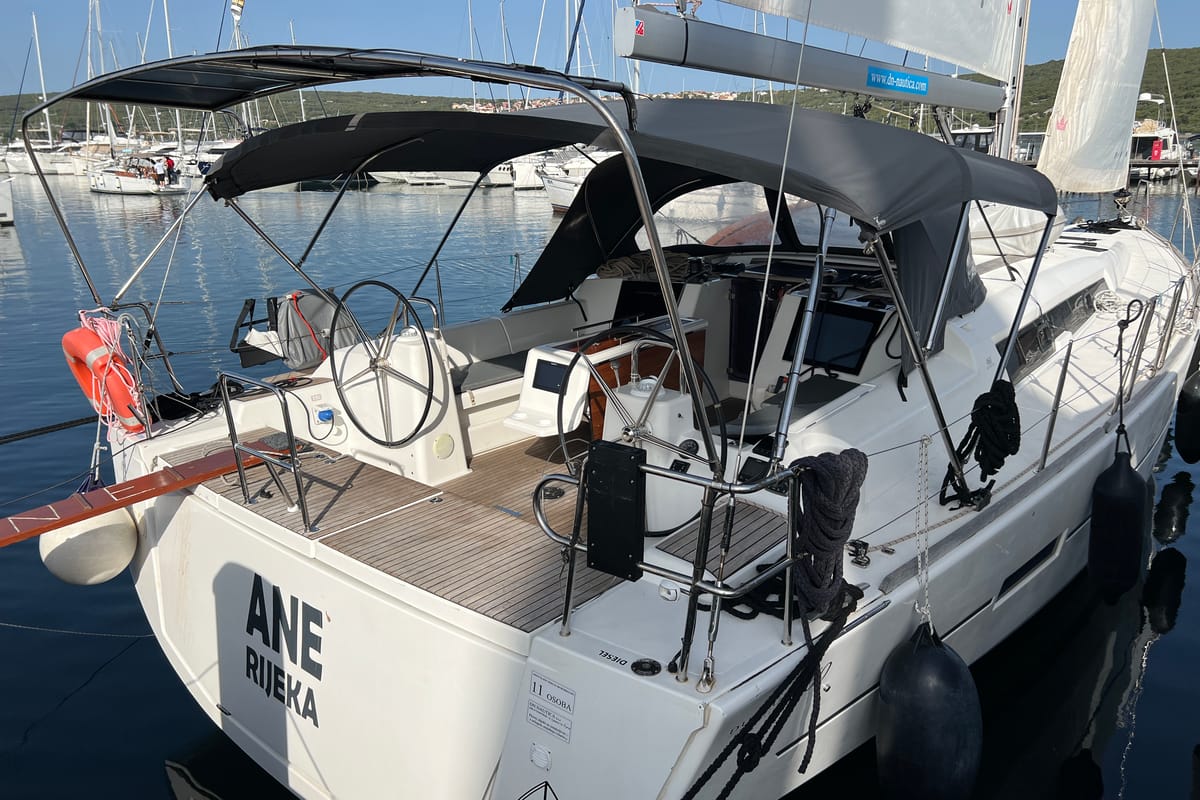 Deck of Ane, a Dufour 460 GL sailboat at Punat, Croatia