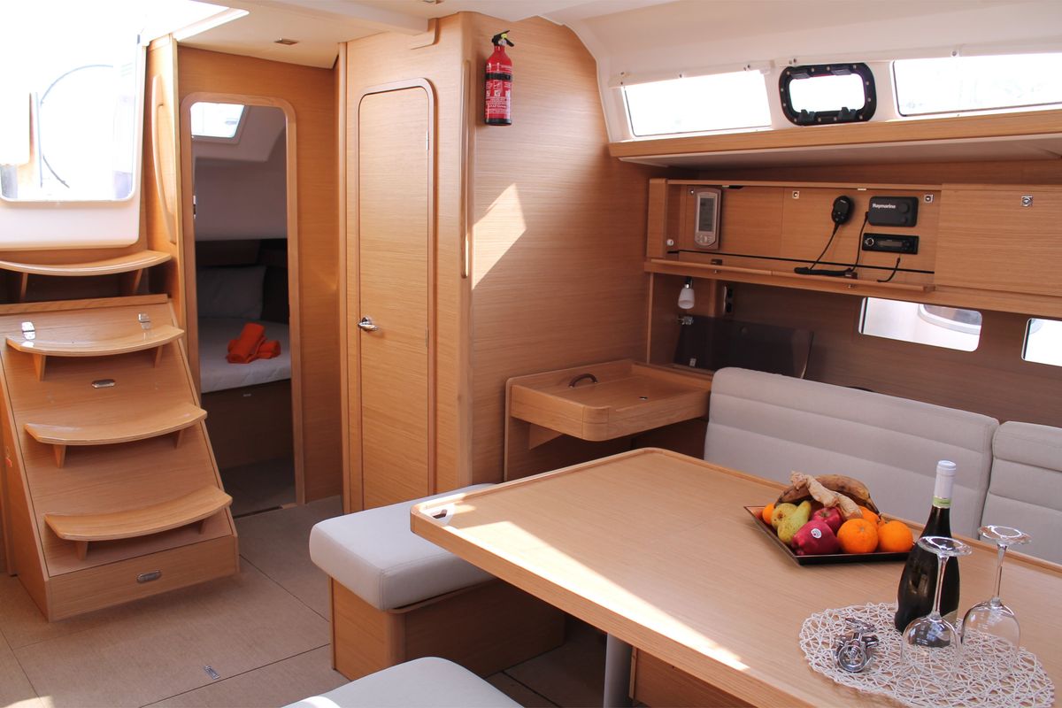 Salon of Neptune Planet, a Dufour 460 Grand Large sailboat at Marsala, Italy