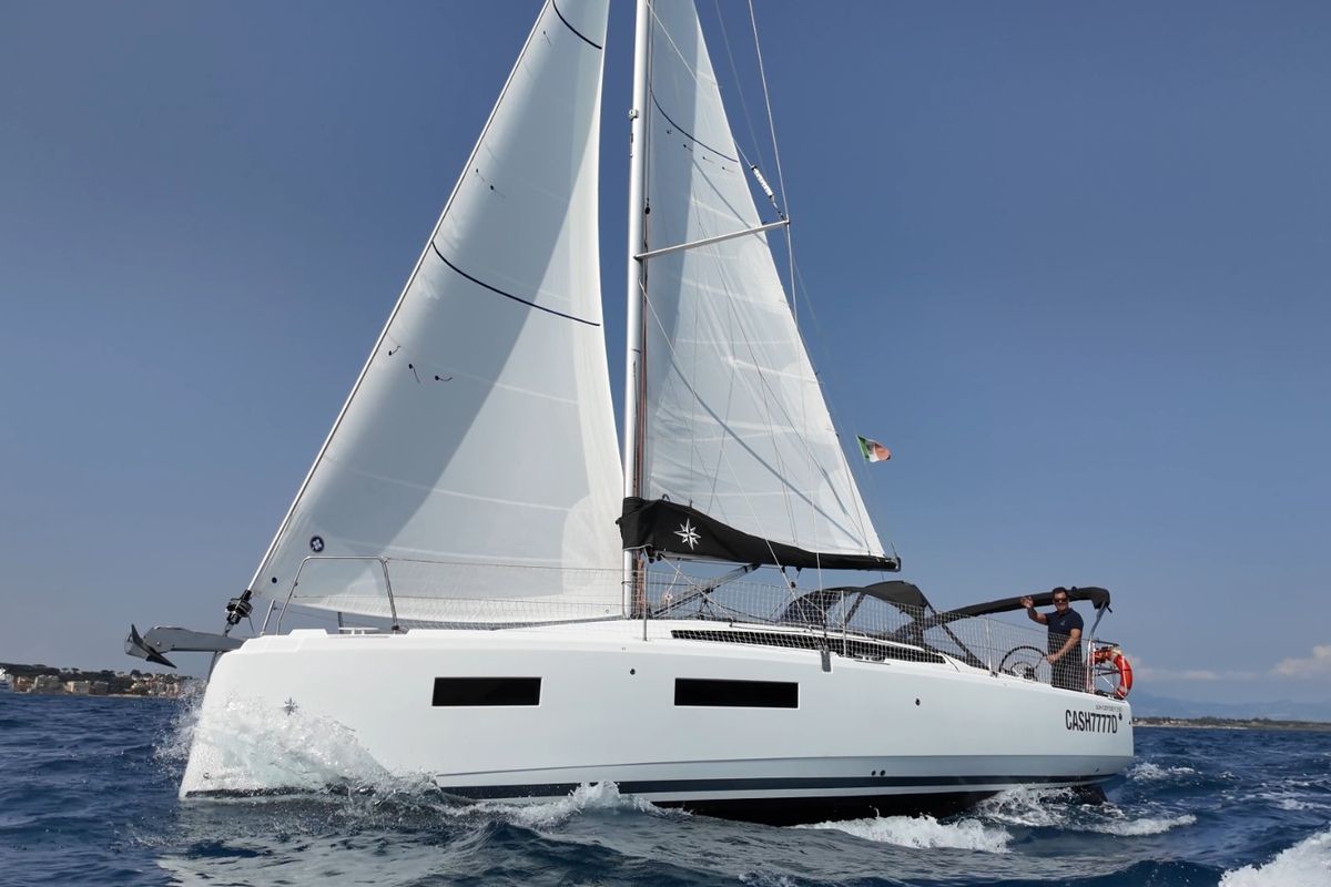 Exterior view of SSY-03, a Jeanneau Sun Odyssey 380 sailboat at Nettuno, Italy