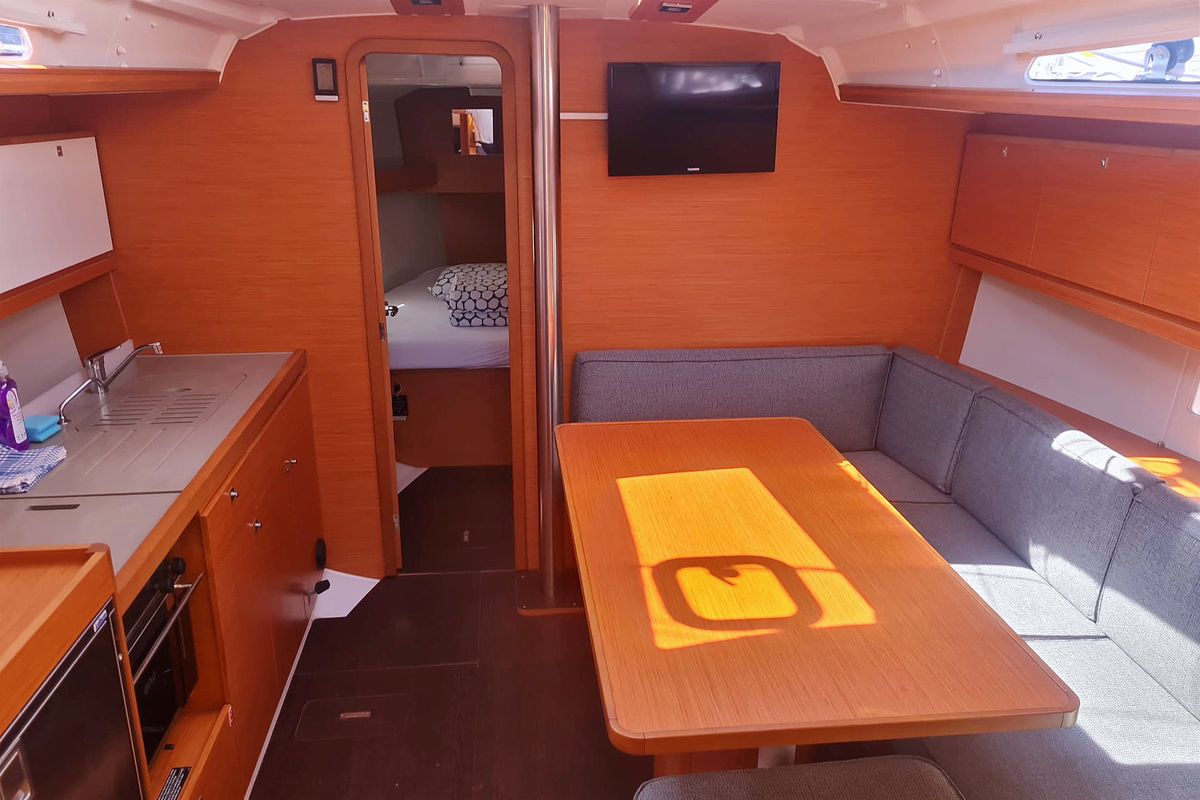 Salon of Elena, a Dufour 390 sailboat at Grad Pula, Croatia