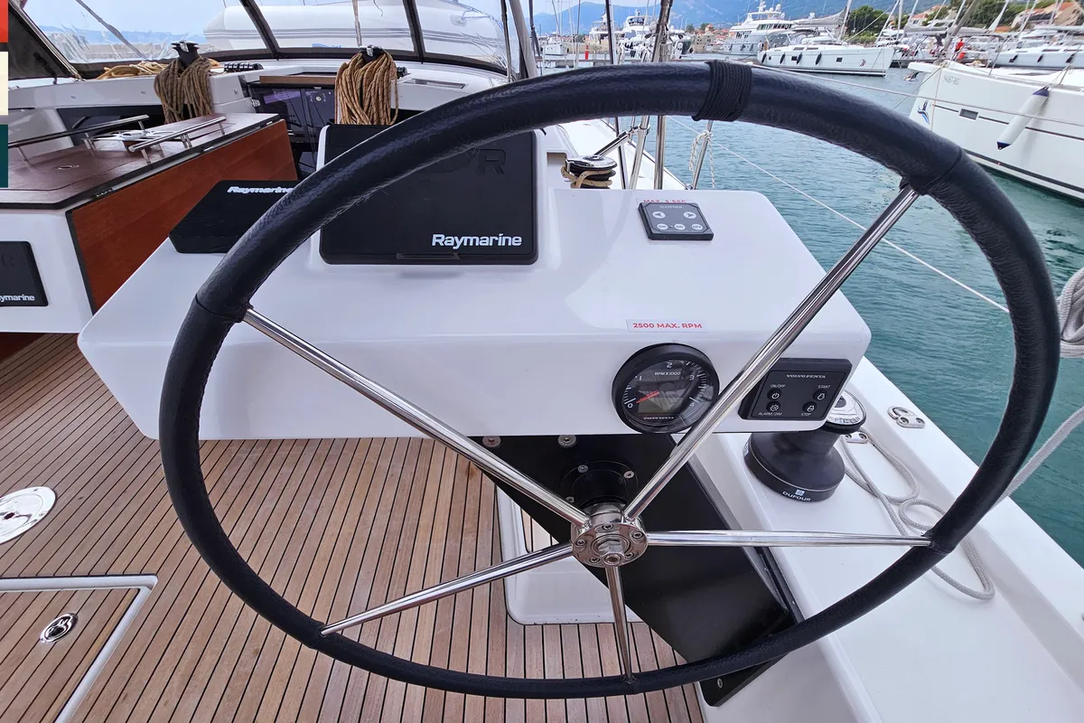 Cockpit of Toccata, a Dufour 470 sailboat at Općina Rogoznica, Croatia