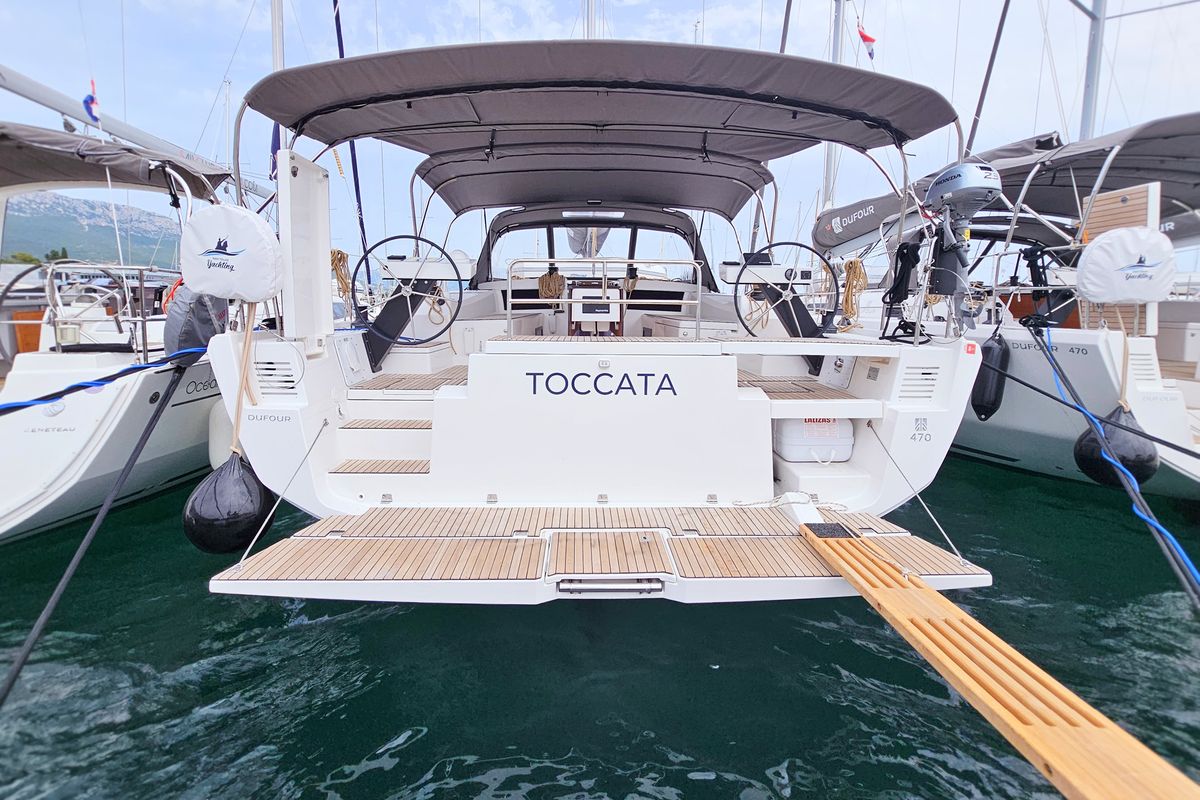 Exterior view of Toccata, a Dufour 470 sailboat at Općina Rogoznica, Croatia