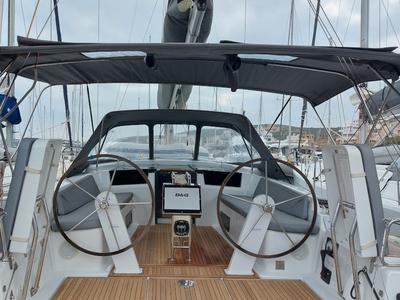 Cockpit of Polynoe, a Hanse Yachts Hanse 418 sailboat at Lavreotiki Municipal Unit, Greece