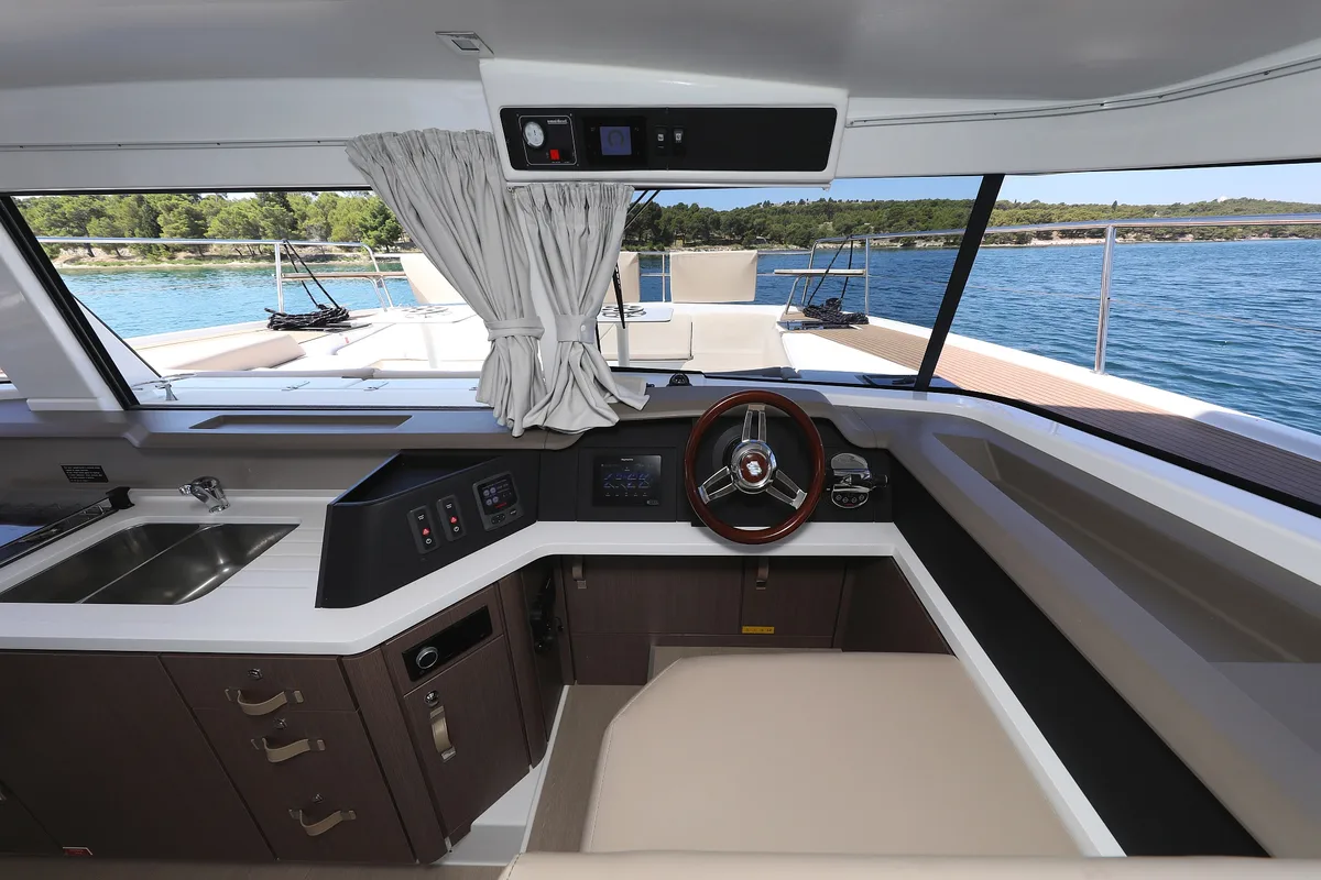 Cockpit of Sierra, a Bali 4.3 MY catamaran at Općina Sukošan, Croatia
