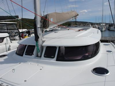 Cockpit of Argos, a Fountaine Pajot Lipari 41 catamaran at Punat, Croatia