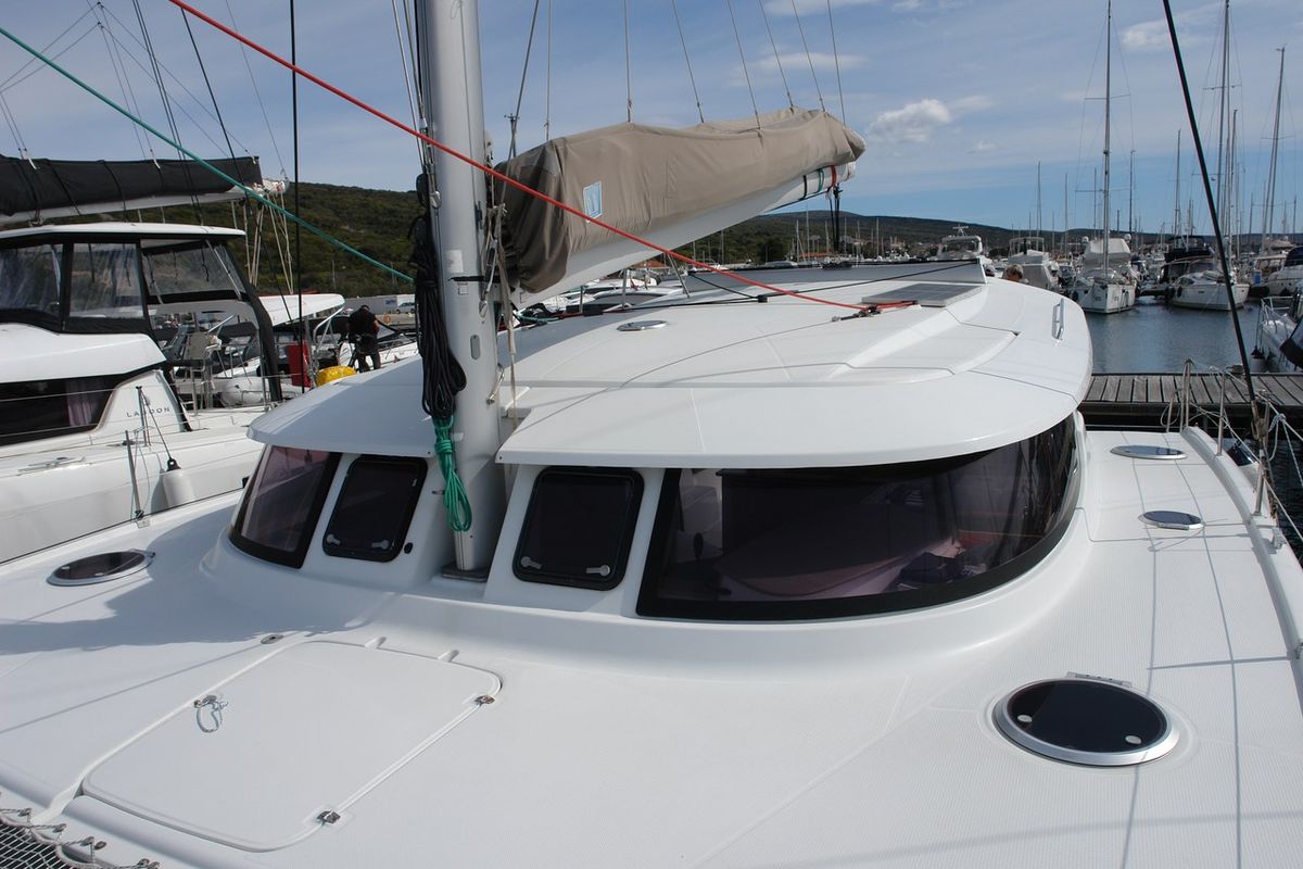 Cockpit of Argos, a Fountaine Pajot Lipari 41 catamaran at Punat, Croatia