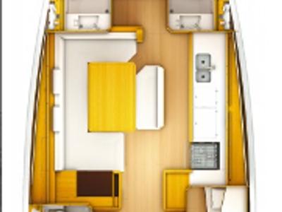 Floor plan of Unique I, a Jeanneau Sun Odyssey 519 sailboat at Municipal Unit of Nea Peramos, Greece