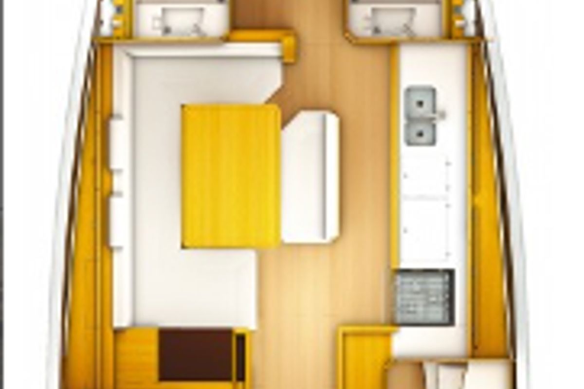 Floor plan of Unique I, a Jeanneau Sun Odyssey 519 sailboat at Municipal Unit of Nea Peramos, Greece