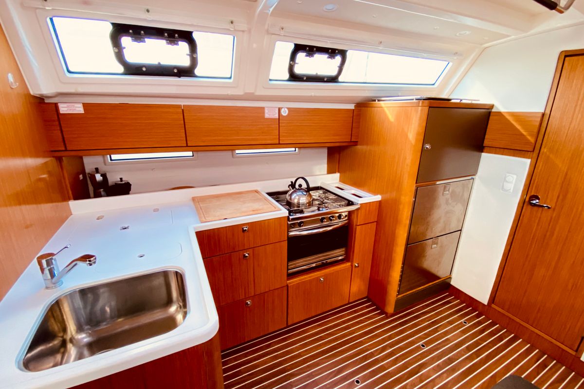 Galley of Euphoria, a Bavaria Cruiser 46 Style sailboat at Municipal Unit of Lefkada, Greece