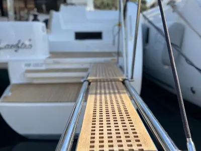Deck of Maestro, a Lagoon 46 catamaran at Municipal Unit of Lefkada, Greece