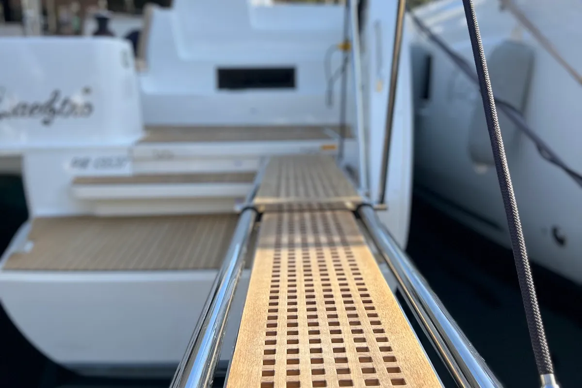 Deck of Maestro, a Lagoon 46 catamaran at Municipal Unit of Lefkada, Greece