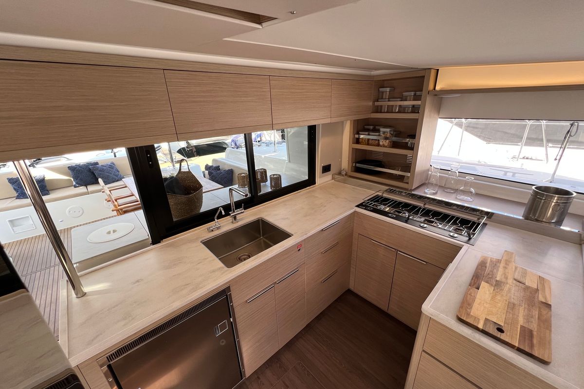 Galley of Maestro, a Lagoon 46 catamaran at Municipal Unit of Lefkada, Greece