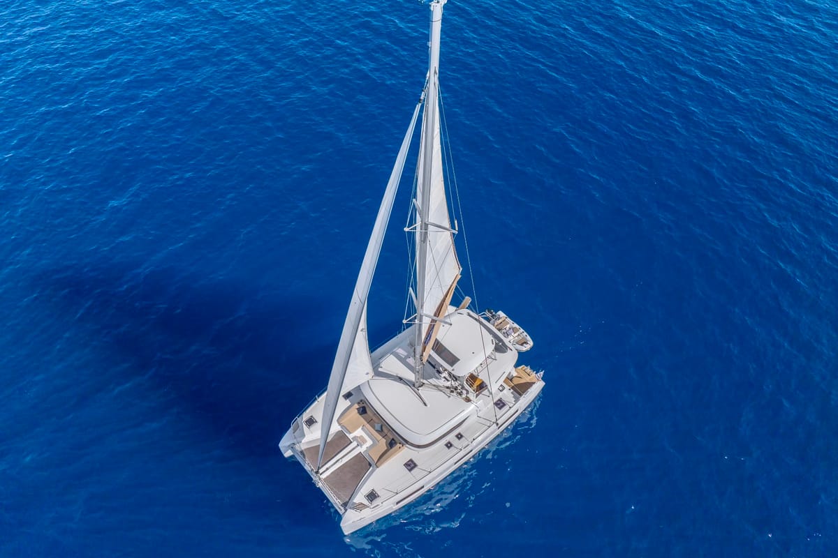 Exterior view of Maestro, a Lagoon 46 catamaran at Municipal Unit of Lefkada, Greece