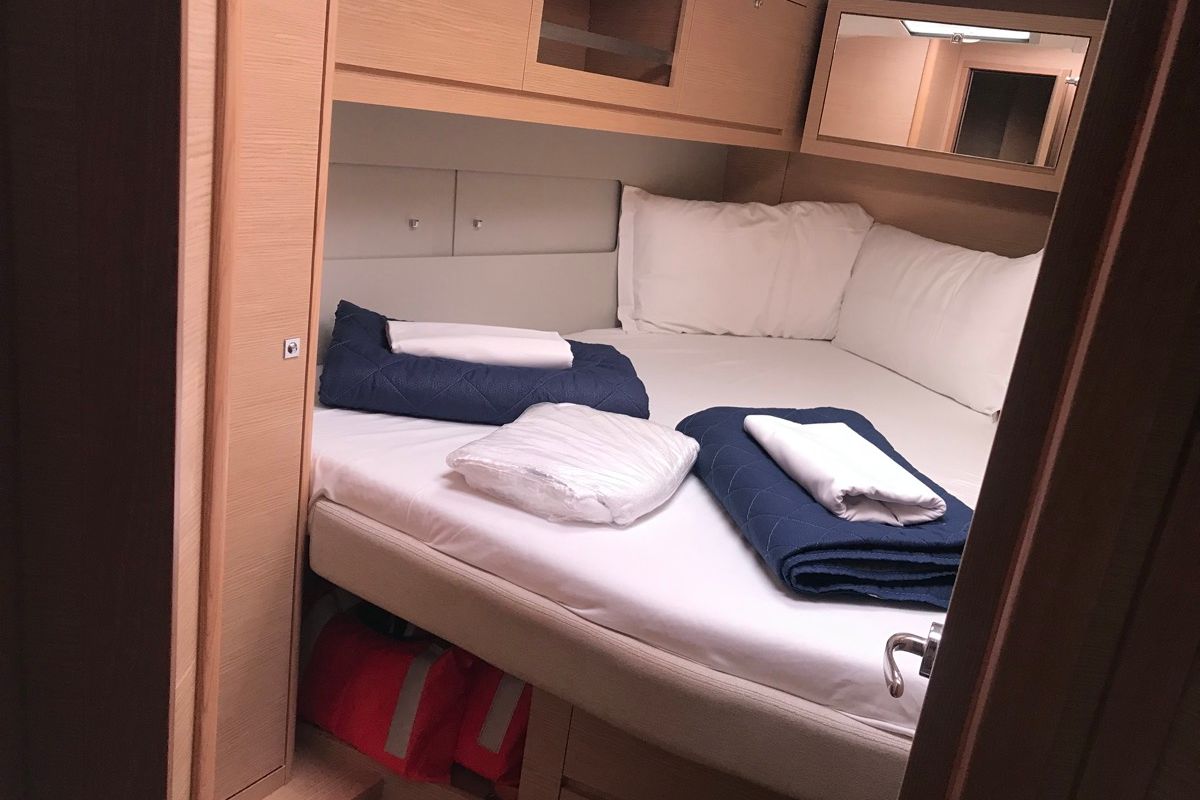 Cabin on Cervantes, a Dufour 530 sailboat at Olbia, Italy