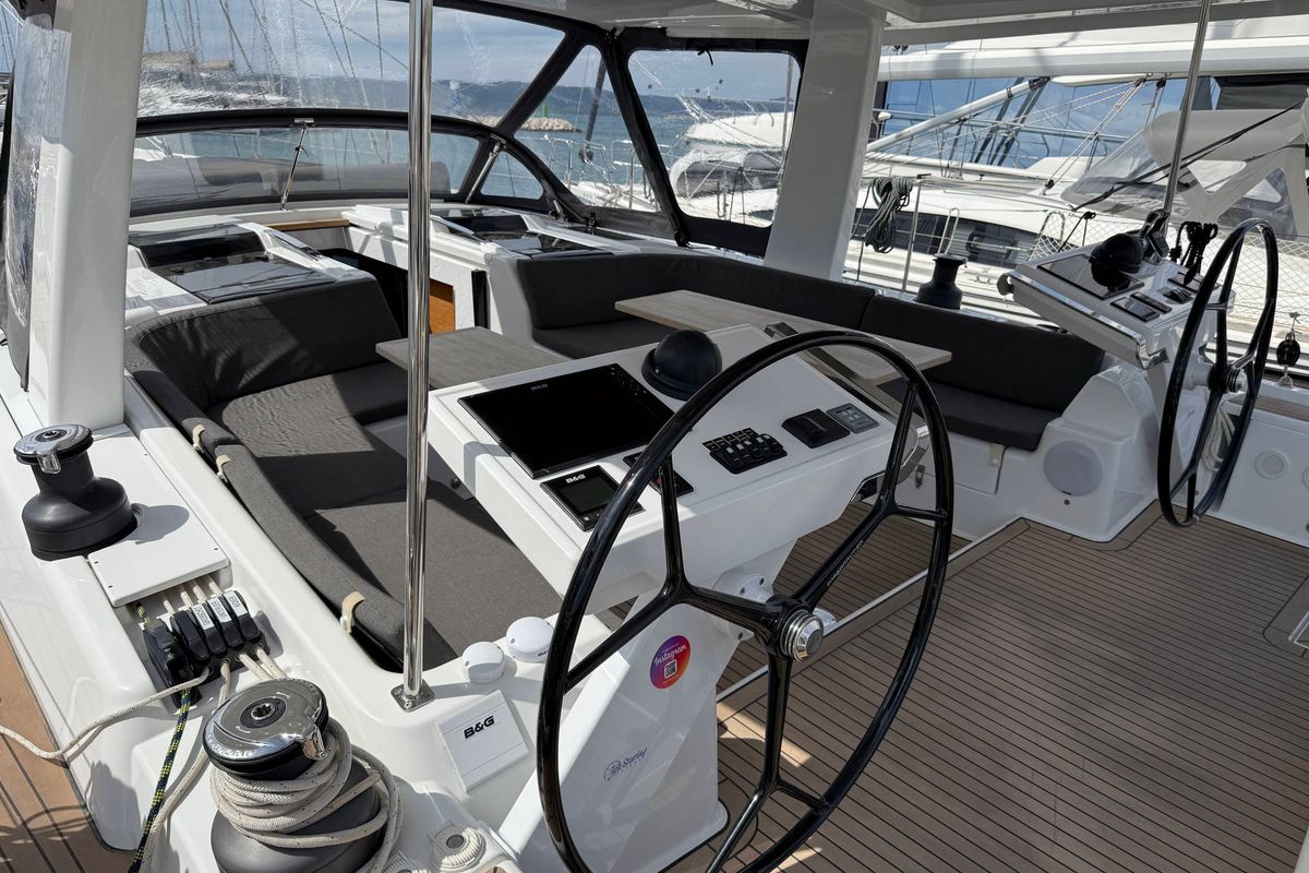 Cockpit of Joanna, a Hanse Yachts Hanse 588 sailboat at Grad Biograd na Moru, Croatia