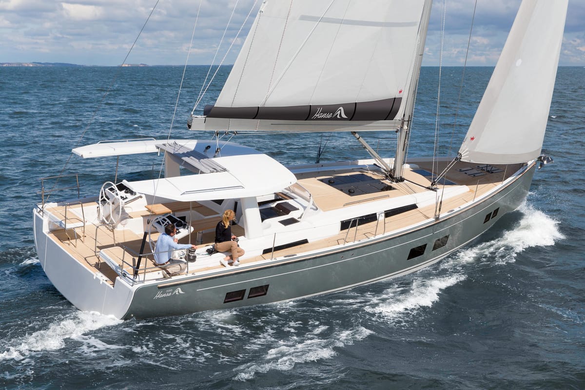 Exterior view of Joanna, a Hanse Yachts Hanse 588 sailboat at Grad Biograd na Moru, Croatia