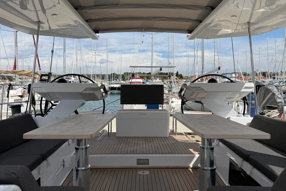 Cockpit of Joanna, a Hanse Yachts Hanse 588 sailboat at Grad Biograd na Moru, Croatia