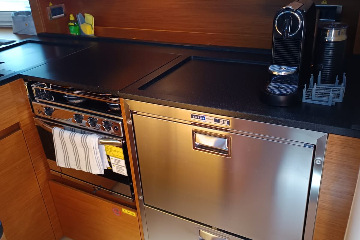 Galley of Joanna, a Hanse Yachts Hanse 588 sailboat at Grad Biograd na Moru, Croatia