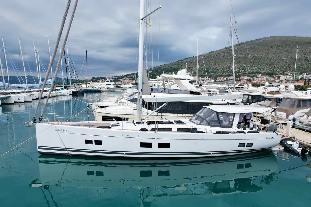 Exterior view of Joanna, a Hanse Yachts Hanse 588 sailboat at Grad Biograd na Moru, Croatia