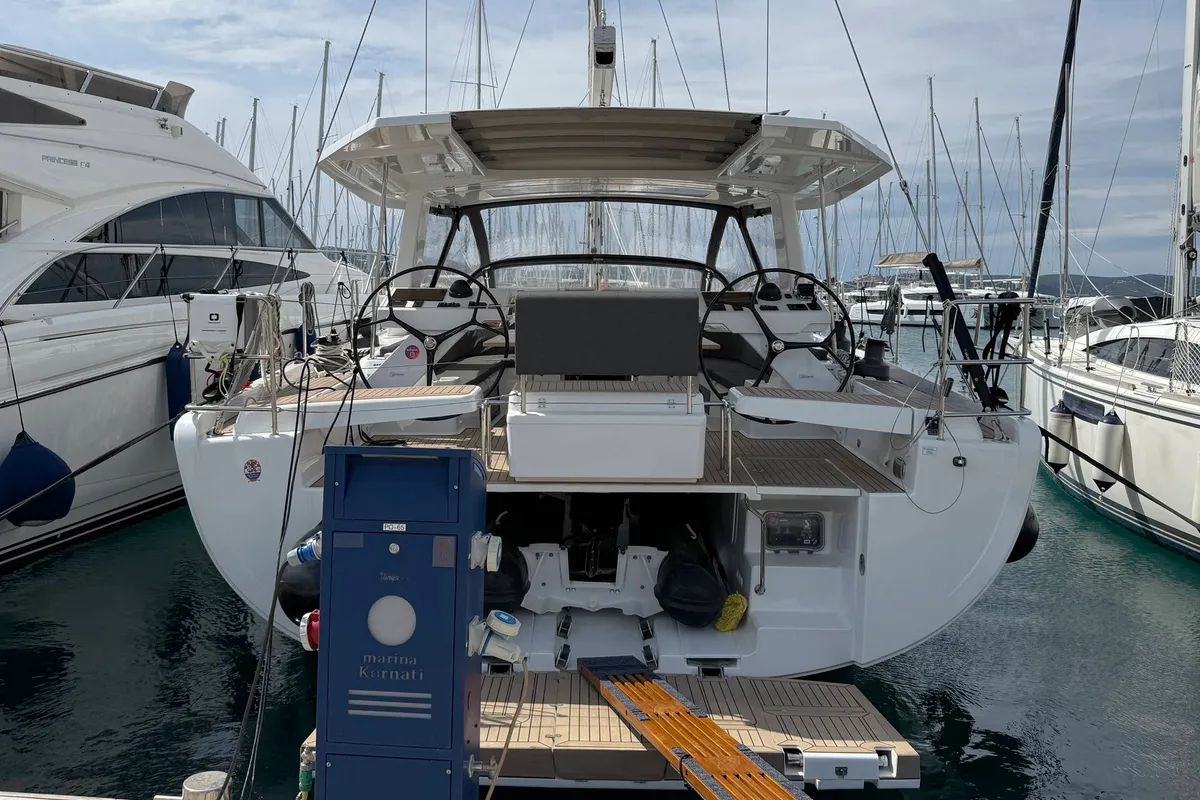 Exterior view of Joanna, a Hanse Yachts Hanse 588 sailboat at Grad Biograd na Moru, Croatia