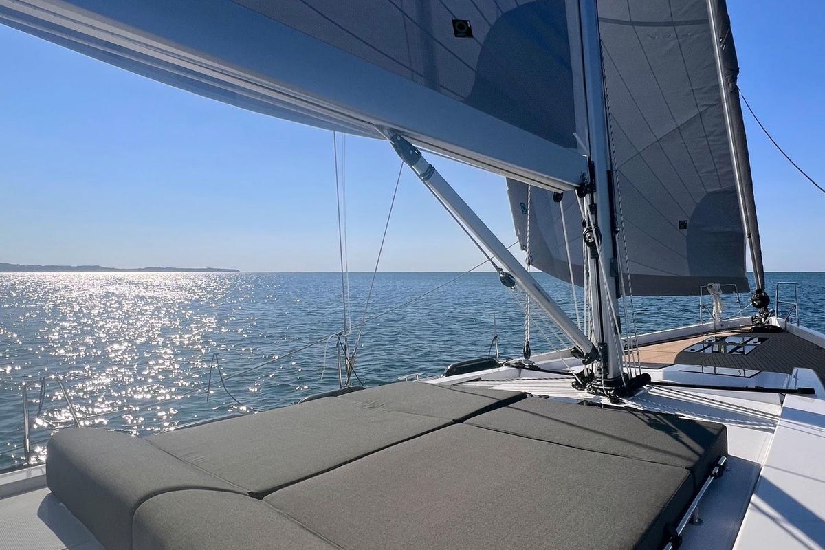 Deck of Joanna, a Hanse Yachts Hanse 588 sailboat at Grad Biograd na Moru, Croatia