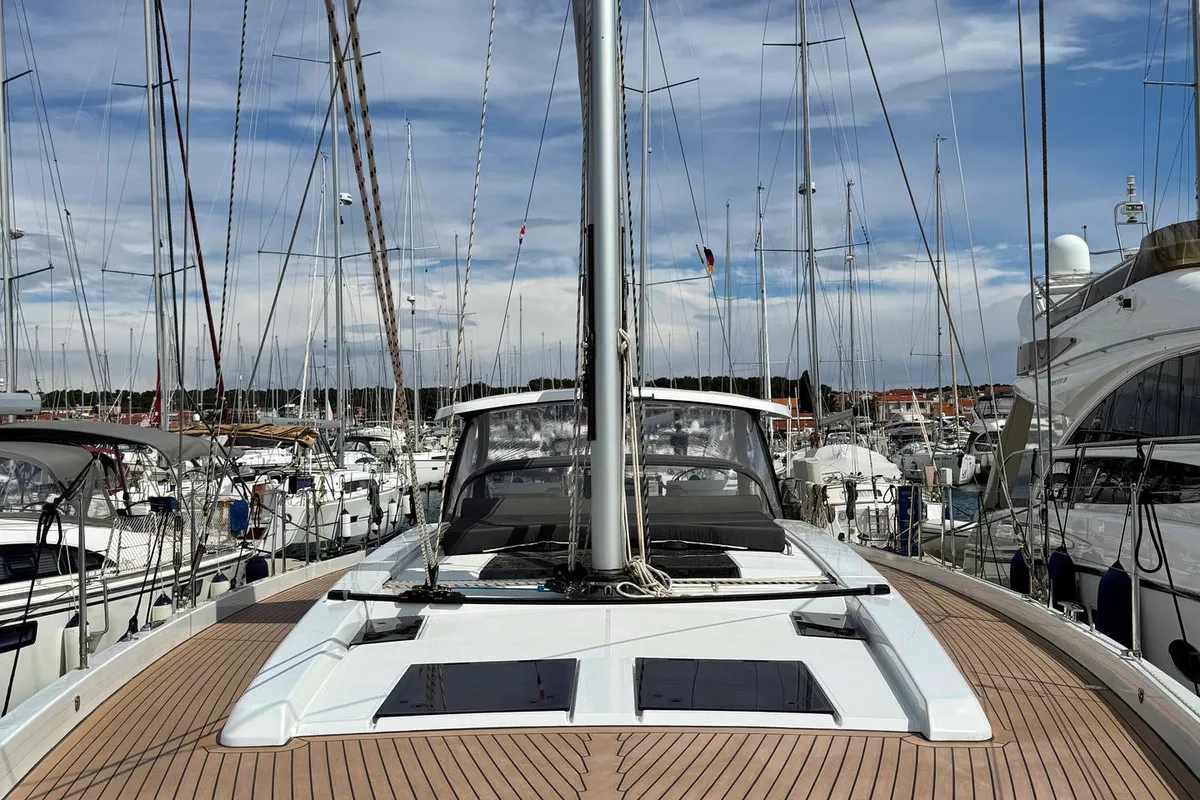 Deck of Joanna, a Hanse Yachts Hanse 588 sailboat at Grad Biograd na Moru, Croatia
