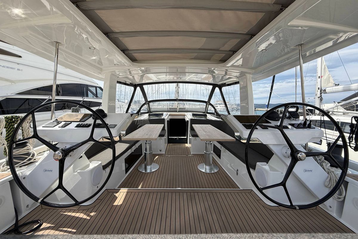 Cockpit of Joanna, a Hanse Yachts Hanse 588 sailboat at Grad Biograd na Moru, Croatia