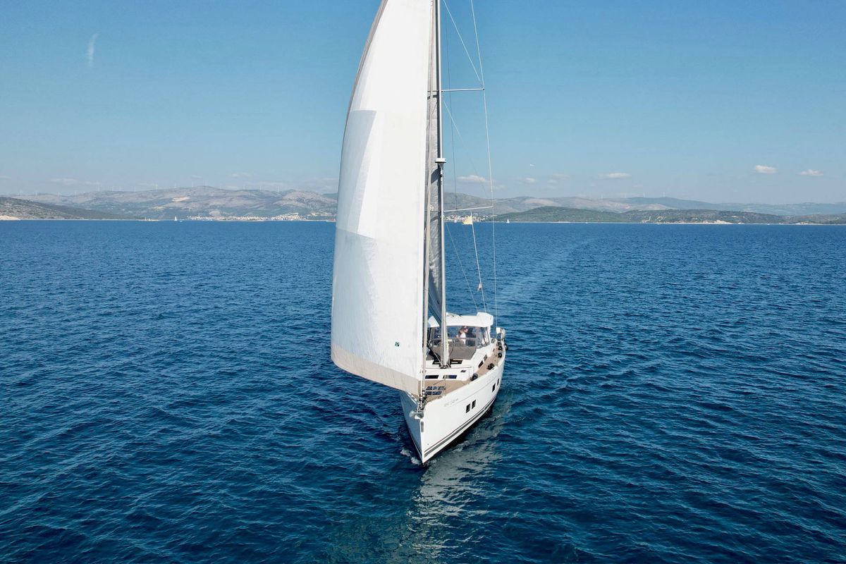 Exterior view of Joanna, a Hanse Yachts Hanse 588 sailboat at Grad Biograd na Moru, Croatia