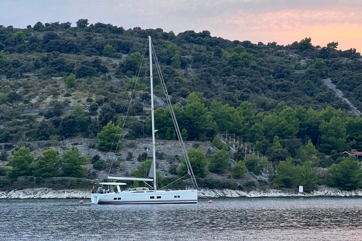 Exterior view of Joanna, a Hanse Yachts Hanse 588 sailboat at Grad Biograd na Moru, Croatia