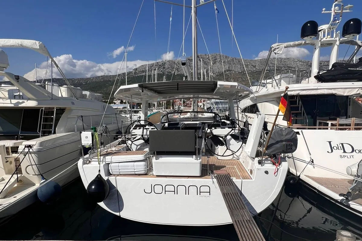 Exterior view of Joanna, a Hanse Yachts Hanse 588 sailboat at Grad Biograd na Moru, Croatia