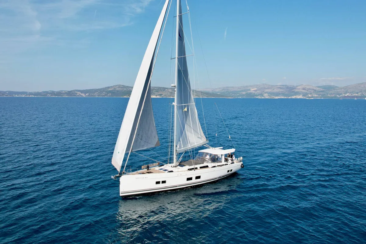 Exterior view of Joanna, a Hanse Yachts Hanse 588 sailboat at Grad Biograd na Moru, Croatia