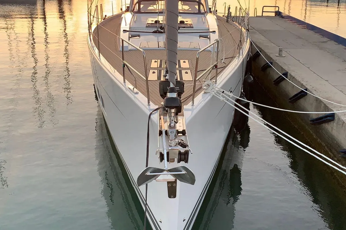 Exterior view of Joanna, a Hanse Yachts Hanse 588 sailboat at Grad Biograd na Moru, Croatia