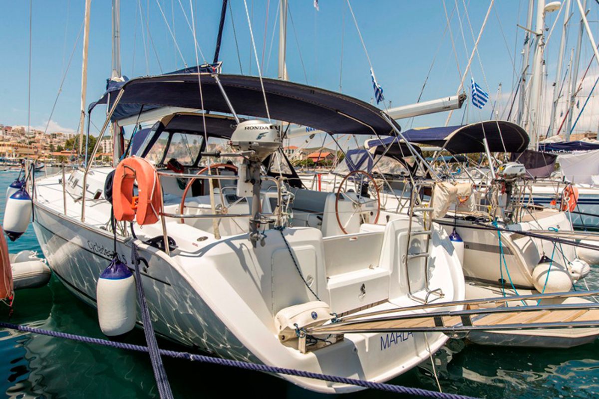 Deck of Marla, a Beneteau Cyclades 50.5 sailboat at Lavreotiki Municipal Unit, Greece