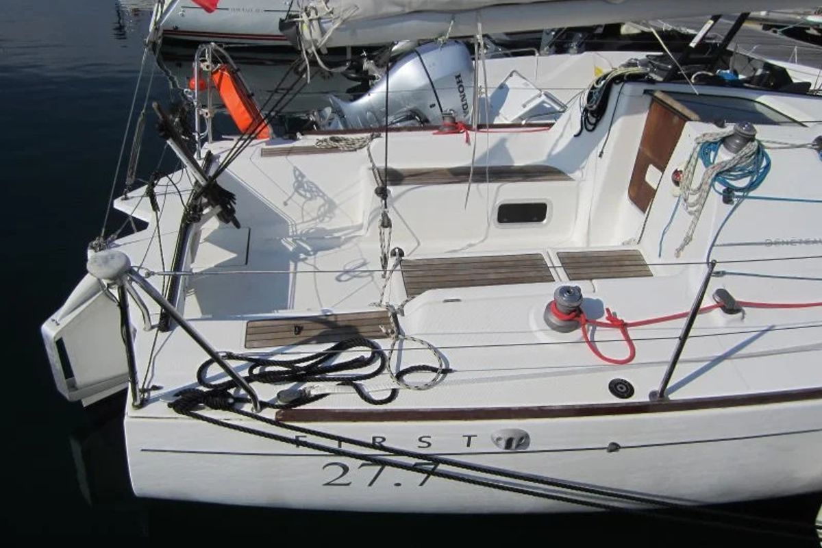Exterior view of Flashe, a Beneteau First 27.7 sailboat at Saint-Cast-le-Guildo, France