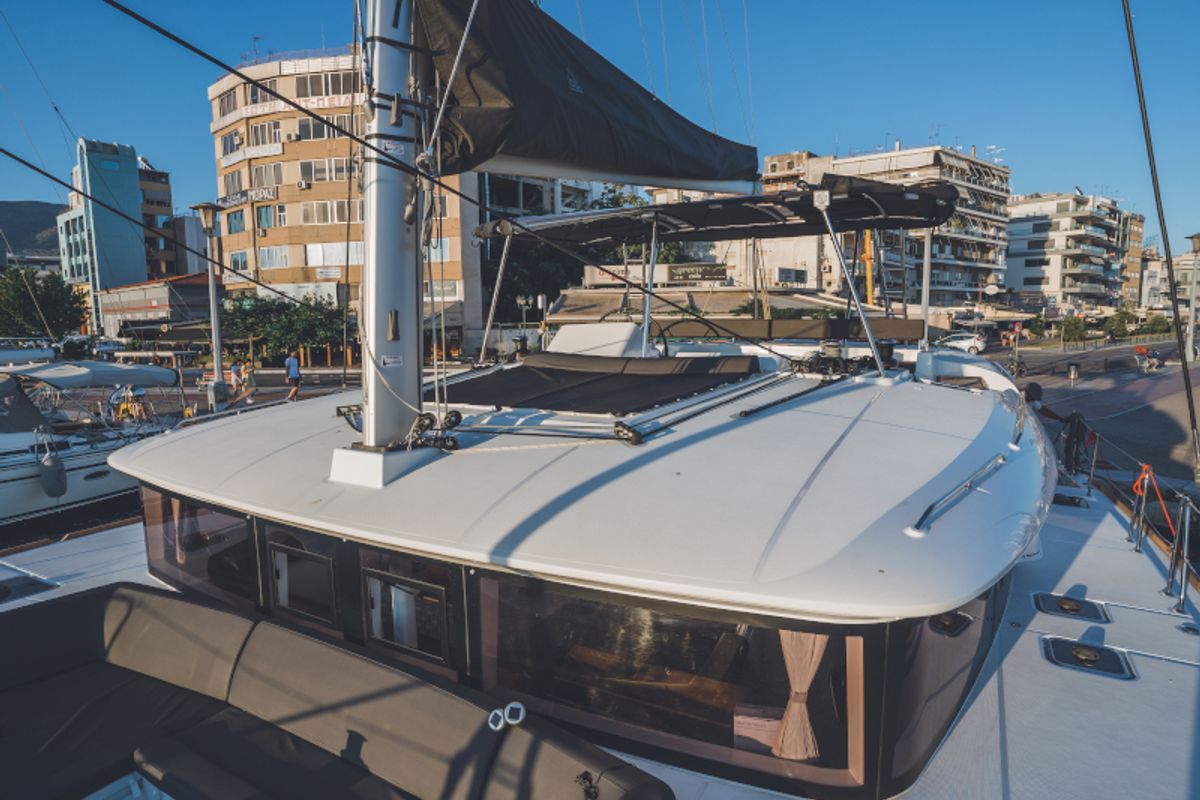 Exterior view of Alkyone, a Lagoon 450 Fly catamaran at Volos Municipality, Greece