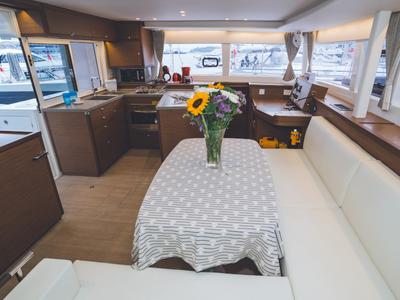 Galley of Alkyone, a Lagoon 450 Fly catamaran at Volos Municipality, Greece