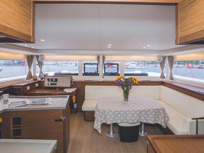 Salon of Alkyone, a Lagoon 450 Fly catamaran at Volos Municipality, Greece