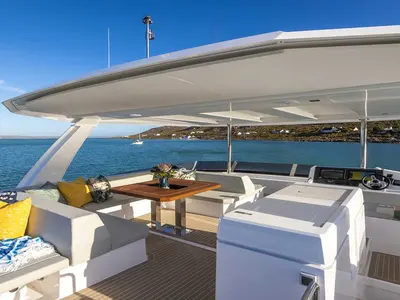 Deck of Moorings 464PC Exclusive, a Leopard 46PC catamaran at Road Town, British Virgin Islands