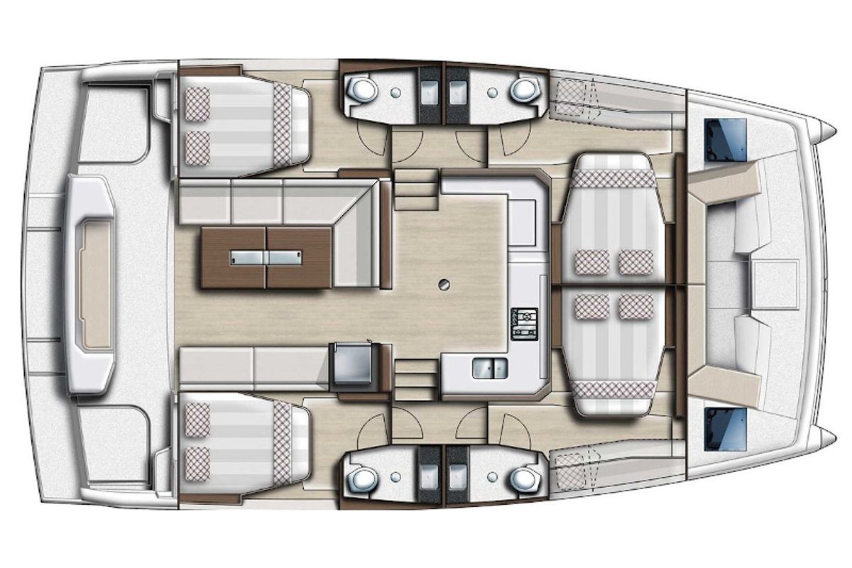 Floor plan of Silvia B, a Bali Catspace catamaran at Marsala, Italy