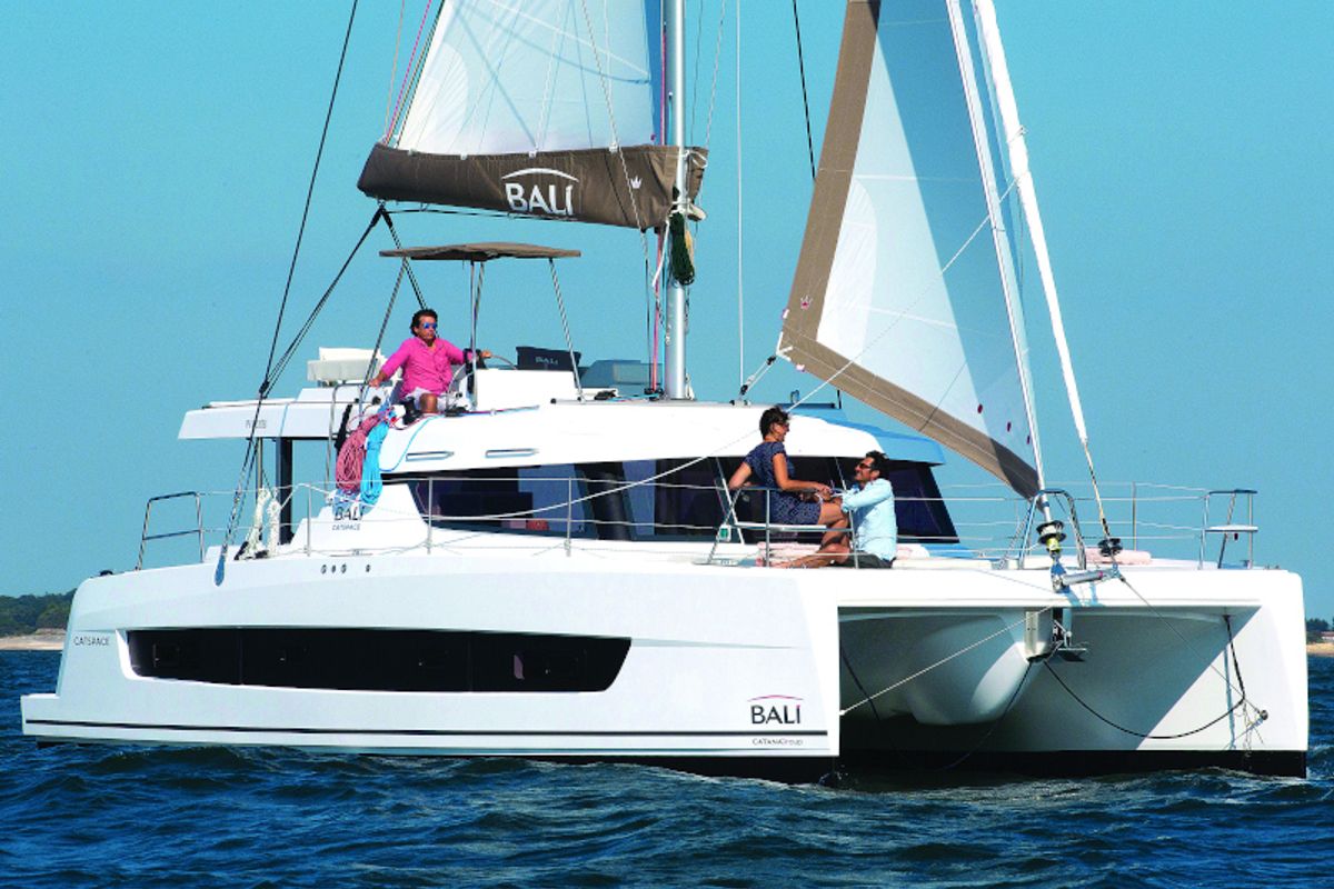 Exterior view of Silvia B, a Bali Catspace catamaran at Marsala, Italy