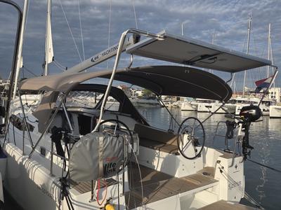 Cockpit of Kavinton, a Jeanneau Sun Odyssey 380 sailboat at Pirovac, Croatia