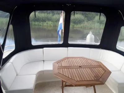 Deck of Drait 52, a De Drait Classicline 1300 motorboat at Woudsend, Netherlands
