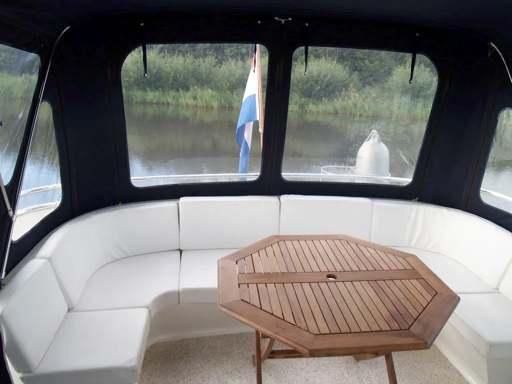Deck of Drait 52, a De Drait Classicline 1300 motorboat at Woudsend, Netherlands