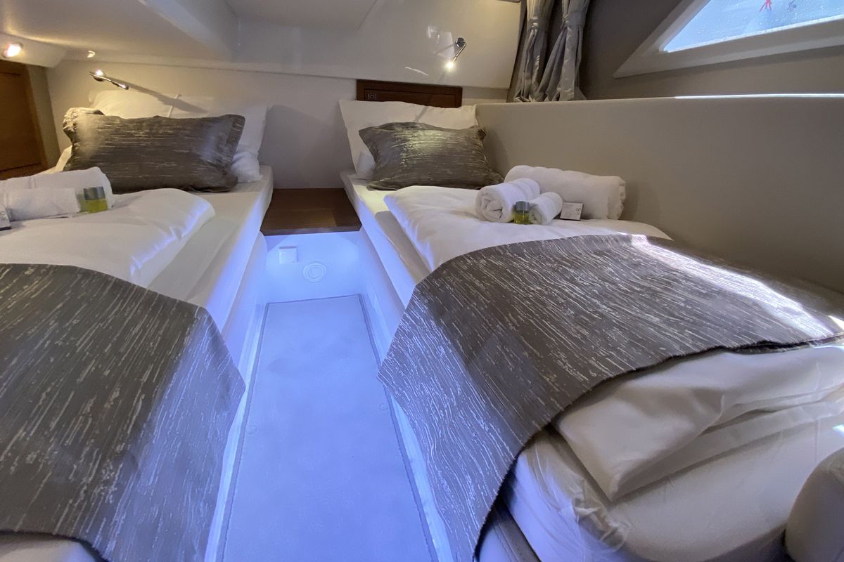 Cabin on KRISTINA, a Grandezza 37 CA motorboat at Grad Trogir, Croatia