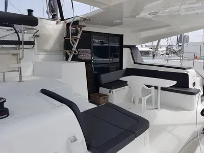 Deck of Agia Irini, a Lagoon 42 catamaran at Municipal Unit of Rhodes, Greece